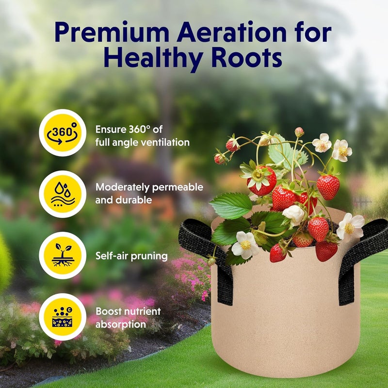 YSSOA 5-Pack 2 Gallon Grow Bags Heavy Duty Thickened Nonwoven Aeration Fabric Pots with Handles, Cloth Pots for Plants, Vegetable, Flower, Tomato Potato - Image 5